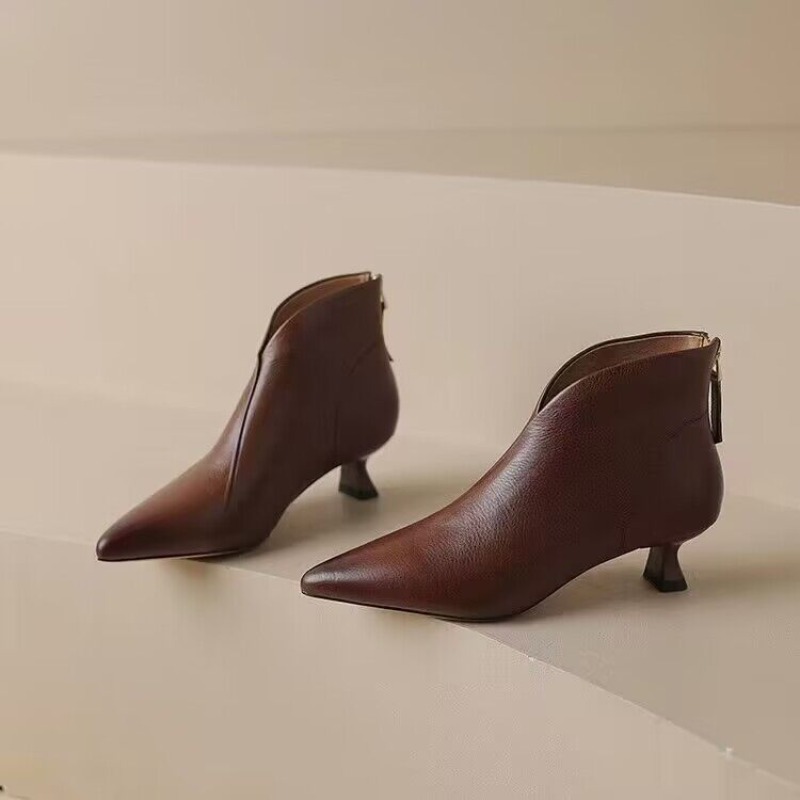 Vintage Zipper - Autumn Winter Pointed Toe Women Ankle