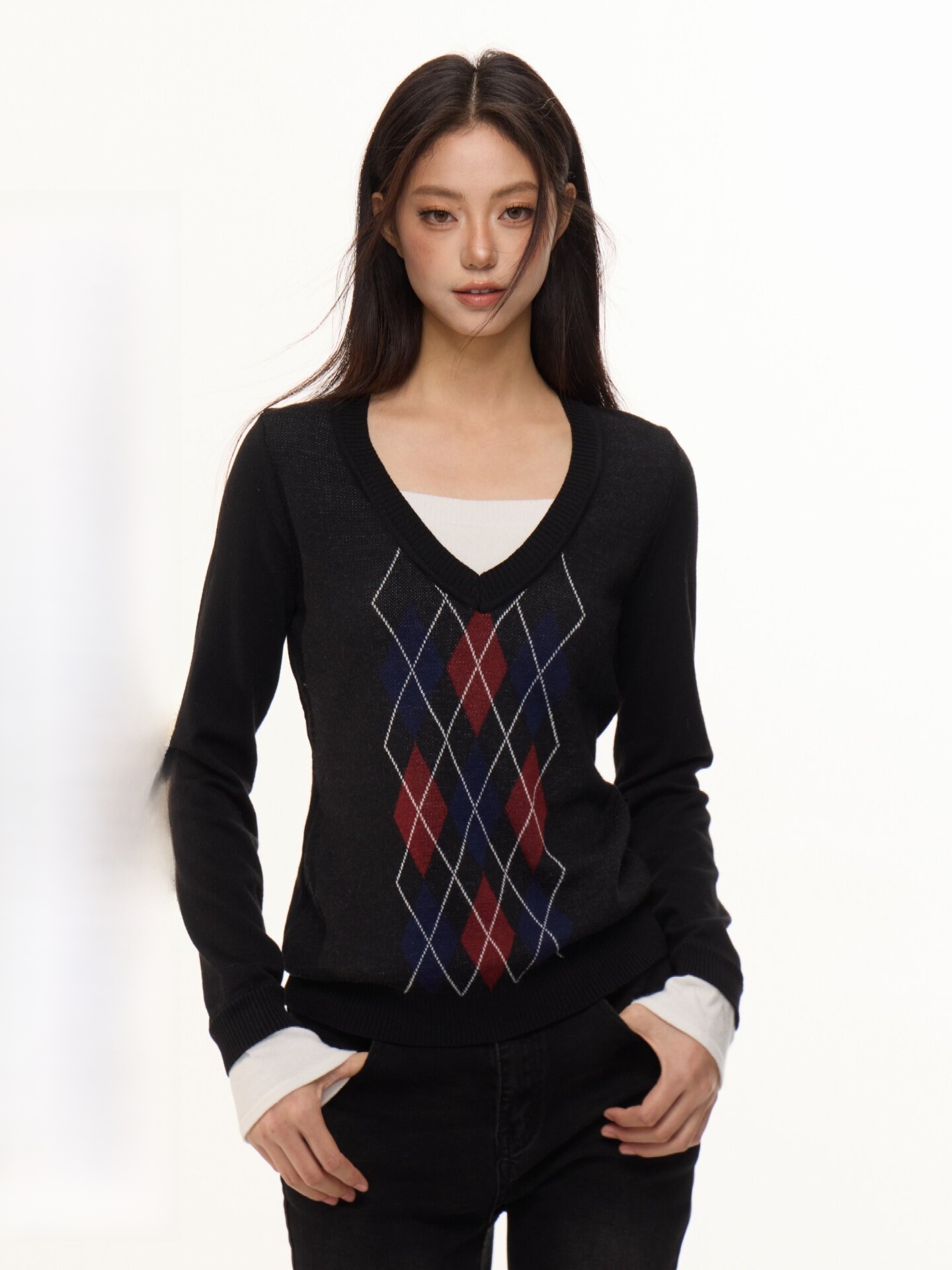 Vintage Fashion Nova - Nova B Vintage V-neck Patchwork Slim-fit
