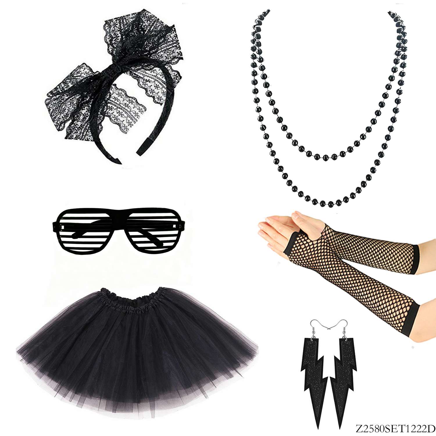Vintage Fashion Look - PESENAR Edgy Black 80s 6-Piece Accessory