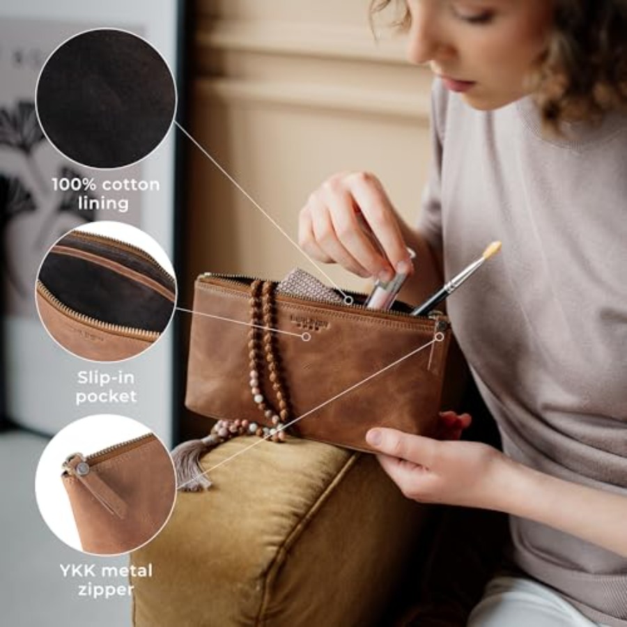 Vintage Genuine Leather Makeup - Vintage Zipper ulasan dan harga