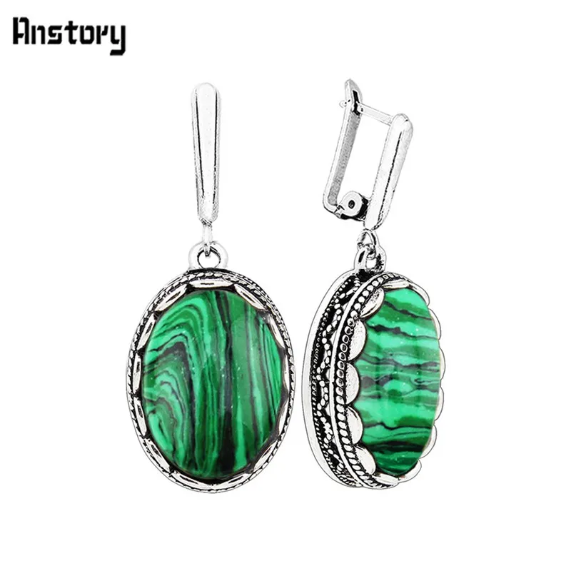 Flower Oval Malachite Dangle E - Vintage Fashion Look ulasan dan harga