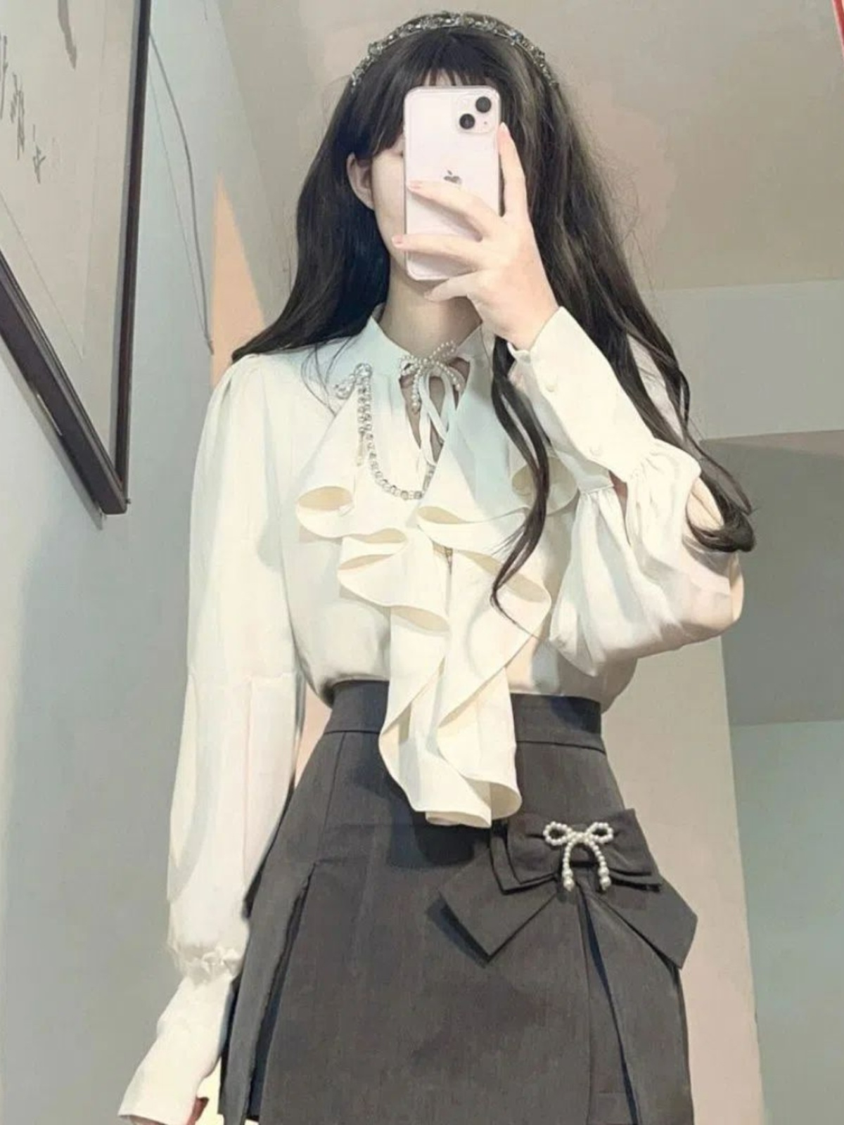 Elegant Vintage Long Sleeve Sh - Vintage Fashion Jersey ulasan dan harga